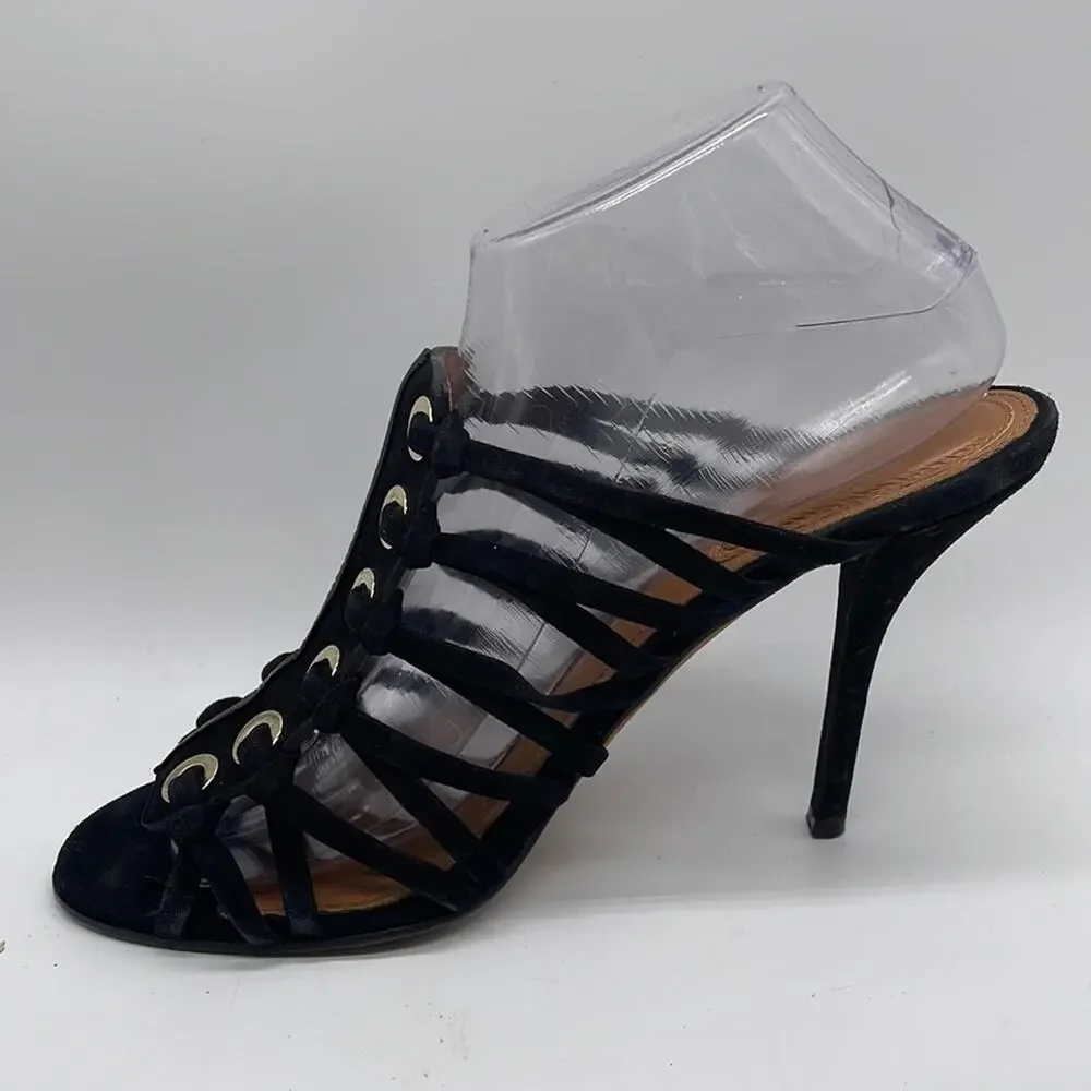 Givenchy Zenaide Black Suede Nautical Eyelet Heels Caged Gladiator Size 38 8